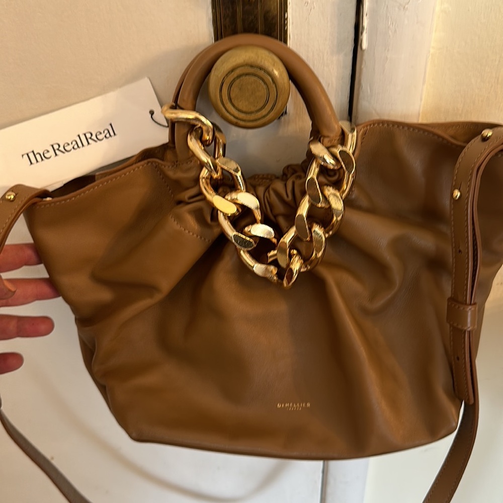 DeMellier gold chain brown leather handbag